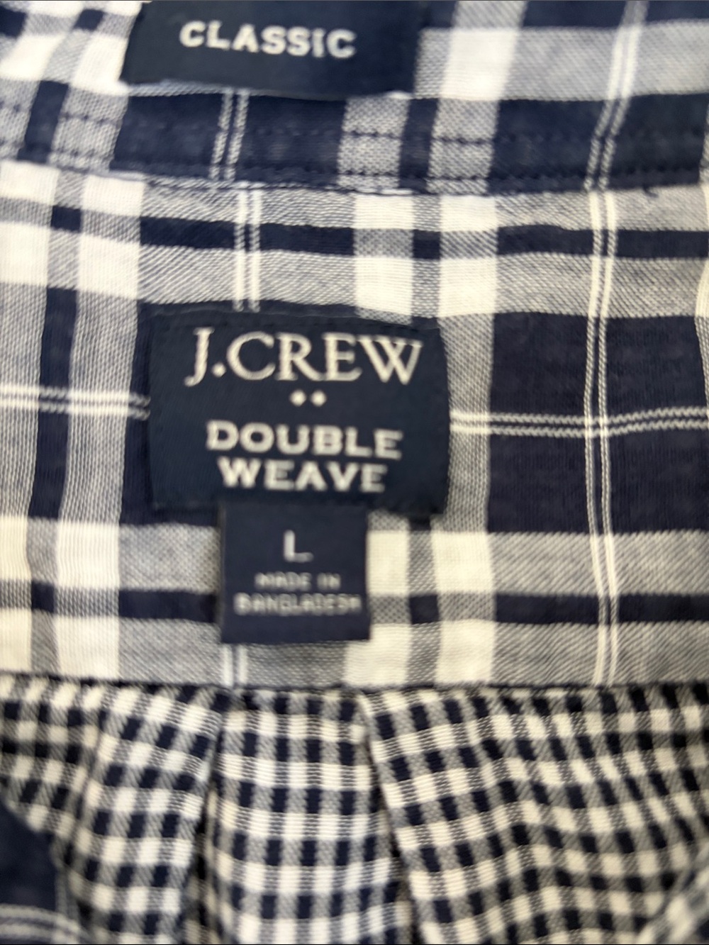 J. Crew Double Weave Classic 100% Cotton Button Down Shirt. Navy/White Plaid.EUC
